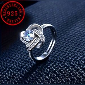 Fashion Clover White ring.White color.Cubic Zirconia stone.925 Sterling Silver.